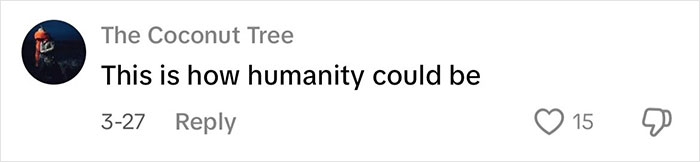Comment on social media saying this is how humanity could be, showing positive interaction related to viral Japanese waitress story. Comment on social media saying this is how humanity could be, showing positive interaction related to viral Japanese waitress story.