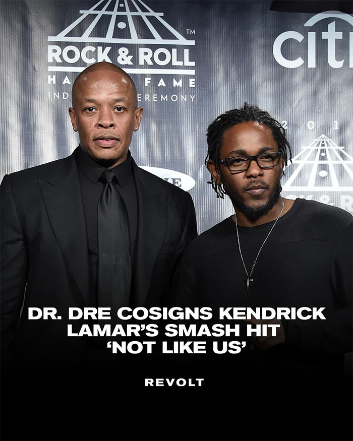 Dr. Dre and Kendrick Lamar at Rock and Roll Hall of Fame event highlighting Kendrick Lamar’s net worth and music success.