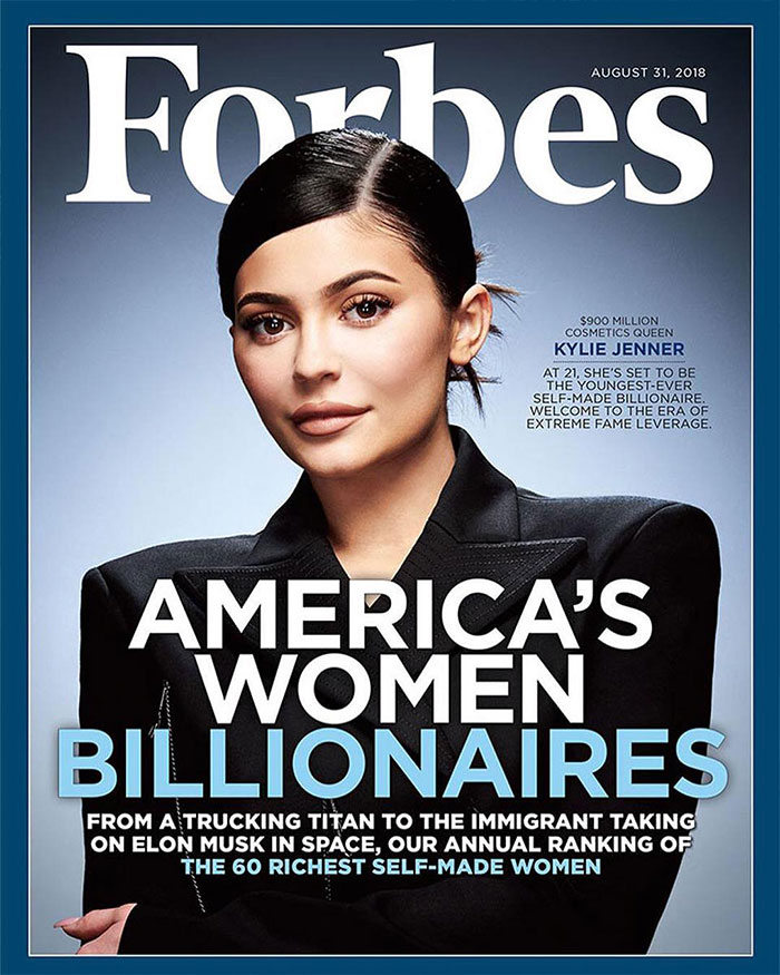 Kylie Jenner on Forbes cover, highlighting changes in her net worth and status as a former billionaire.