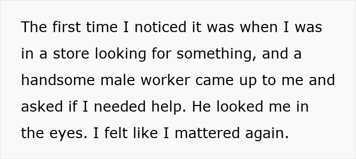 Text on a white background describing a woman’s experience after losing her pretty privilege and feeling valued again. Text on a white background describing a woman’s experience after losing her pretty privilege and feeling valued again.