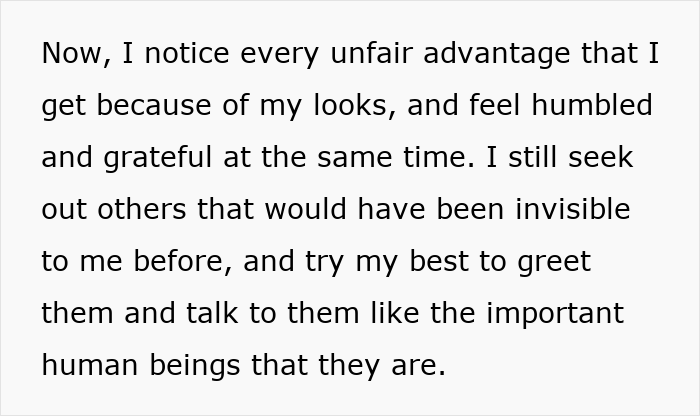 Text about a woman reflecting on how losing her pretty privilege changed her perspective and gratitude in life. Text about a woman reflecting on how losing her pretty privilege changed her perspective and gratitude in life.