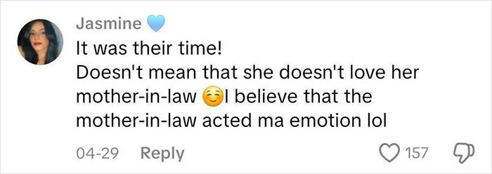 Comment from Jasmine about a man pushing mom away during baby gender reveal, sparking debate on mother-in-law emotions. Comment from Jasmine about a man pushing mom away during baby gender reveal, sparking debate on mother-in-law emotions.