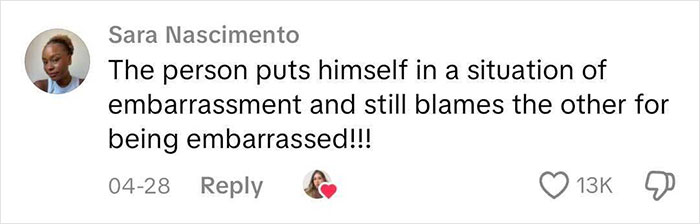 Screenshot of a social media comment discussing embarrassment related to a man pushing mom away during a baby's gender reveal. Screenshot of a social media comment discussing embarrassment related to a man pushing mom away during a baby's gender reveal.