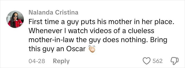 Comment praising a man who pushes his mom away during a baby's gender reveal, sparking a heated debate online. Comment praising a man who pushes his mom away during a baby's gender reveal, sparking a heated debate online.