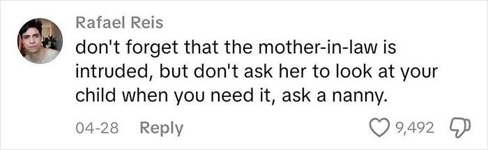 Screenshot of a social media comment discussing a mother-in-law's role during a baby's gender reveal event. Screenshot of a social media comment discussing a mother-in-law's role during a baby's gender reveal event.
