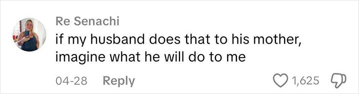 Comment expressing concern about husband's behavior toward his mother during baby's gender reveal celebration. Comment expressing concern about husband's behavior toward his mother during baby's gender reveal celebration.