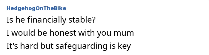 Forum post discussing daughter supporting grieving mom’s new romance while concerned about red flags during first visit.