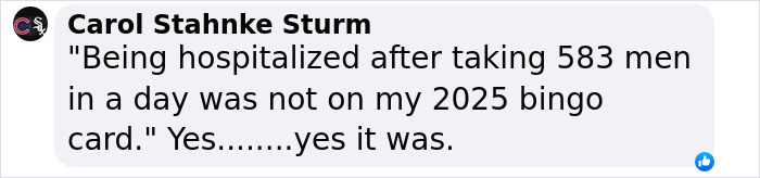 Social media post showing adult content creator's hospital update after sleeping with 583 men in one day. Social media post showing adult content creator's hospital update after sleeping with 583 men in one day.