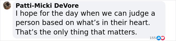 Comment from Patti-Micki DeVore about judging a person by their heart related to female athlete restroom incident. Comment from Patti-Micki DeVore about judging a person by their heart related to female athlete restroom incident.