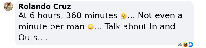 Comment highlighting the intense duration and pace of an adult content creator's encounter with 583 men in 6 hours. Comment highlighting the intense duration and pace of an adult content creator's encounter with 583 men in 6 hours.