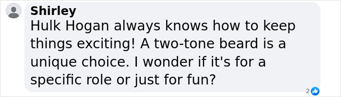 Comment about Hulk Hogan’s two-tone beard and its unique look, raising curiosity about his new appearance. Comment about Hulk Hogan’s two-tone beard and its unique look, raising curiosity about his new appearance.