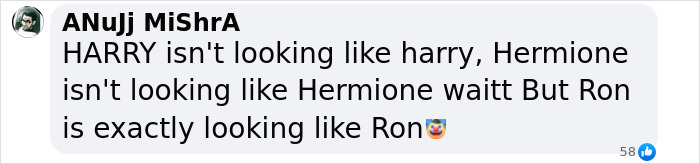 Comment criticizing new cast for Harry, Hermione, and Ron in upcoming Harry Potter series, sparking mixed reactions online. Comment criticizing new cast for Harry, Hermione, and Ron in upcoming Harry Potter series, sparking mixed reactions online.