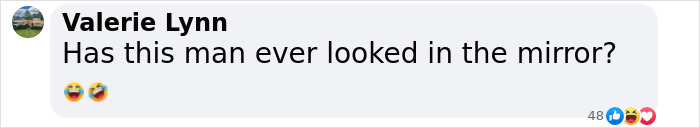 Screenshot of a social media comment questioning a man's self-awareness with laughing emojis, relating to Trump claims Taylor Swift no longer hot. Screenshot of a social media comment questioning a man's self-awareness with laughing emojis, relating to Trump claims Taylor Swift no longer hot.