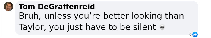 Screenshot of a social media comment discussing Taylor Swift and reactions to President Trump's remarks about her appearance. Screenshot of a social media comment discussing Taylor Swift and reactions to President Trump's remarks about her appearance.