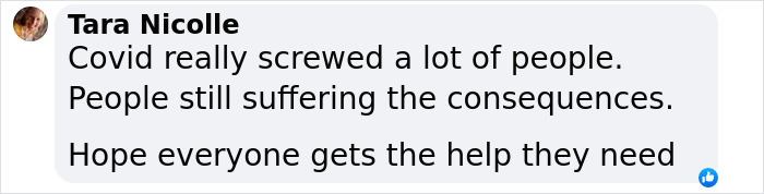 Comment from Tara Nicolle about people suffering consequences of COVID, related to children trapped indoors by COVID-paranoid parents. Comment from Tara Nicolle about people suffering consequences of COVID, related to children trapped indoors by COVID-paranoid parents.