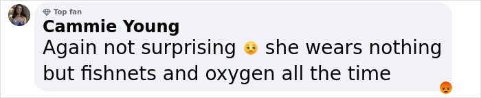 Comment from Cammie Young criticizing Bianca Censori for frequently wearing revealing fishnets online. Comment from Cammie Young criticizing Bianca Censori for frequently wearing revealing fishnets online.
