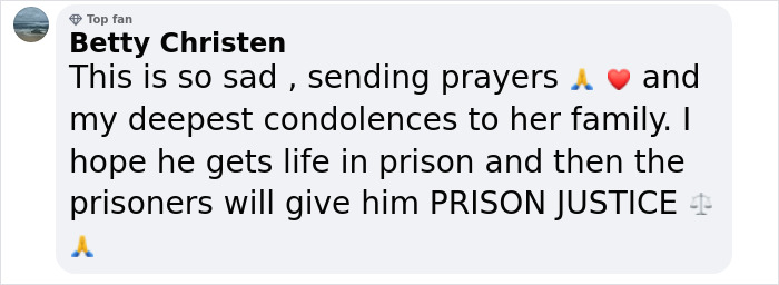 Comment expressing condolences and hoping for justice after toddler found covered in blood incident involving influencer. Comment expressing condolences and hoping for justice after toddler found covered in blood incident involving influencer.