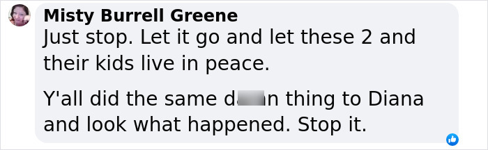 Facebook comment by Misty Burrell Greene about Meghan Markle allegedly berating wedding caterer with Queen Elizabeth’s intervention. Facebook comment by Misty Burrell Greene about Meghan Markle allegedly berating wedding caterer with Queen Elizabeth’s intervention.