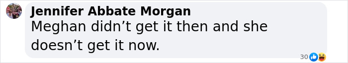 Comment on social media stating Meghan Markle didn’t understand something then or now, related to wedding caterer incident. Comment on social media stating Meghan Markle didn’t understand something then or now, related to wedding caterer incident.