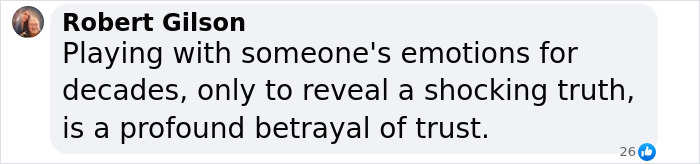 Comment by Robert Gilson discussing betrayal of trust related to emotions in a social media post about journey of betrayal. Comment by Robert Gilson discussing betrayal of trust related to emotions in a social media post about journey of betrayal.