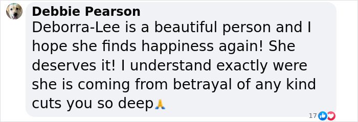 Comment expressing support for Deborra-Lee Furness amid journey of betrayal and divorce from Hugh Jackman. Comment expressing support for Deborra-Lee Furness amid journey of betrayal and divorce from Hugh Jackman.