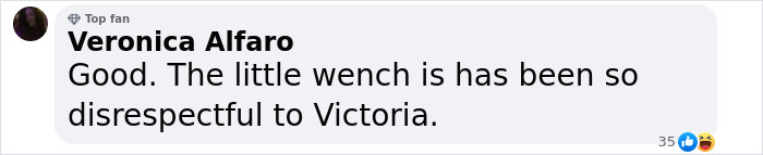 Commenter Veronica Alfaro expressing support amid Victoria Beckham wedding dispute with Nicola Peltz, with strong emotions visible. Commenter Veronica Alfaro expressing support amid Victoria Beckham wedding dispute with Nicola Peltz, with strong emotions visible.
