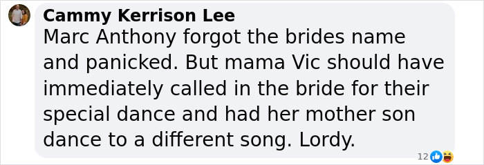 Facebook comment from Cammy Kerrison Lee discussing Victoria Beckham allegedly ruining her son's wedding and Nicola Peltz's reaction. Facebook comment from Cammy Kerrison Lee discussing Victoria Beckham allegedly ruining her son's wedding and Nicola Peltz's reaction.