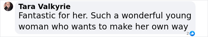 Comment by Tara Valkyrie praising a young woman’s modeling debut, highlighting ambition and independence. Comment by Tara Valkyrie praising a young woman’s modeling debut, highlighting ambition and independence.