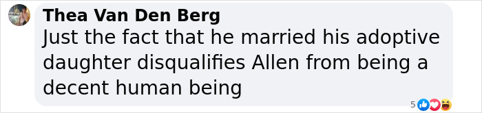 Screenshot of a social media comment discussing Woody Allen amid Sean Penn's rough appearance and heavy claims about the actor. Screenshot of a social media comment discussing Woody Allen amid Sean Penn's rough appearance and heavy claims about the actor.