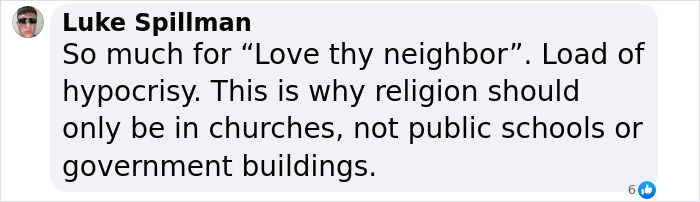 Comment on social media criticizing religious hypocrisy in schools after teen girl expelled over trans prom date controversy. Comment on social media criticizing religious hypocrisy in schools after teen girl expelled over trans prom date controversy.