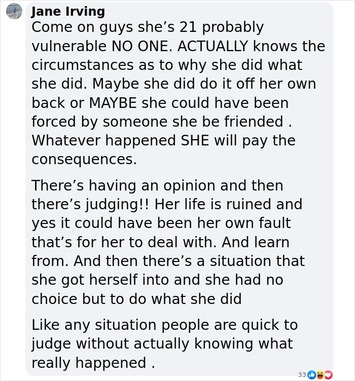 Comment text about a 21-year-old woman jailed in a harsh Dubai prison without shower, discussing judgment and circumstances. Comment text about a 21-year-old woman jailed in a harsh Dubai prison without shower, discussing judgment and circumstances.