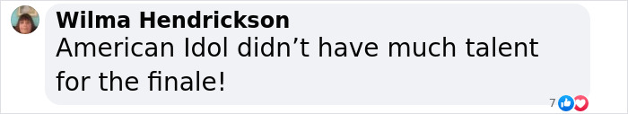 Screenshot of a social media comment criticizing talent during a singing competition finale. Screenshot of a social media comment criticizing talent during a singing competition finale.
