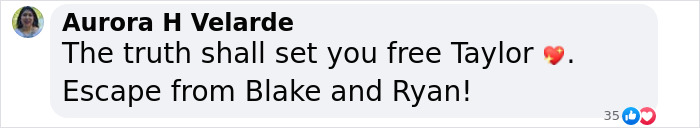 Screenshot of a social media comment referencing Blake Lively, Taylor Swift, and a feud involving leaked personal texts. Screenshot of a social media comment referencing Blake Lively, Taylor Swift, and a feud involving leaked personal texts.