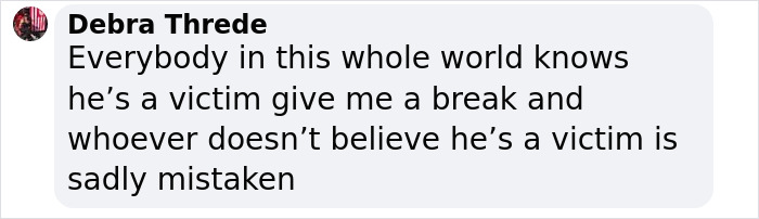 Comment saying Justin Bieber is a victim, responding to rumors amid trial discussions online. Comment saying Justin Bieber is a victim, responding to rumors amid trial discussions online.