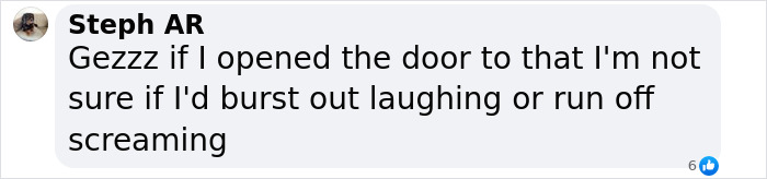 Comment by Steph AR expressing mixed emotions of laughter and fear about opening a door, with 6 likes. Comment by Steph AR expressing mixed emotions of laughter and fear about opening a door, with 6 likes.