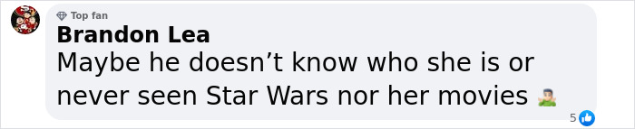 Comment about a vlogger unknowingly recording next to an A-list star, mentioning Star Wars and movie recognition. Comment about a vlogger unknowingly recording next to an A-list star, mentioning Star Wars and movie recognition.