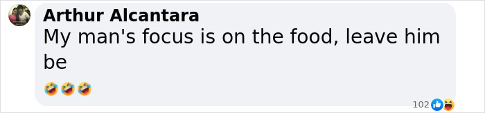 Comment by Arthur Alcantara reacting with laughing emojis about a man focused on food, relating to vlogger recording beside an A-list star. Comment by Arthur Alcantara reacting with laughing emojis about a man focused on food, relating to vlogger recording beside an A-list star.