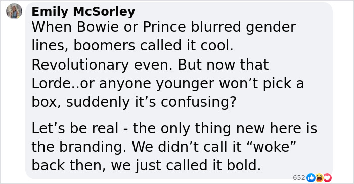 Comment discussing generational views on gender norms related to Lorde’s new topless video controversy. Comment discussing generational views on gender norms related to Lorde’s new topless video controversy.