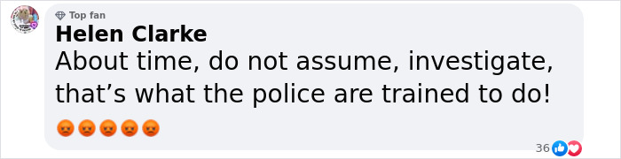 Comment by Helen Clarke with angry emojis discussing police training during a fiery debate on domestic violence claims. Comment by Helen Clarke with angry emojis discussing police training during a fiery debate on domestic violence claims.