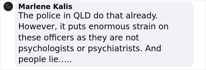 Screenshot of a Facebook comment discussing police response and strain related to domestic violence claims by women and men. Screenshot of a Facebook comment discussing police response and strain related to domestic violence claims by women and men.