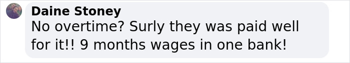 Comment by Daine Stoney discussing wages received after spending nine months in space, reflecting on astronaut struggles.