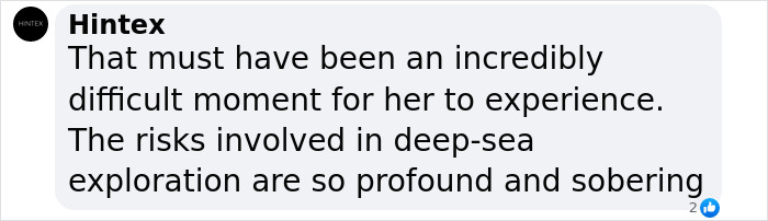 Comment about OceanGate CEO’s wife reacting emotionally, highlighting the risks of deep-sea exploration challenges. Comment about OceanGate CEO’s wife reacting emotionally, highlighting the risks of deep-sea exploration challenges.