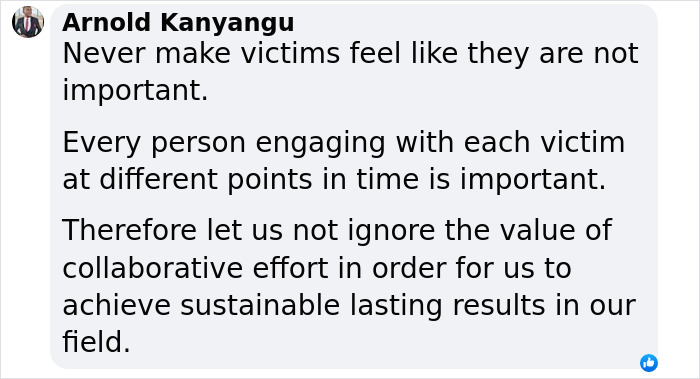 Comment by Arnold Kanyangu emphasizing the importance of supporting victims and collaborative efforts against misogyny. Comment by Arnold Kanyangu emphasizing the importance of supporting victims and collaborative efforts against misogyny.