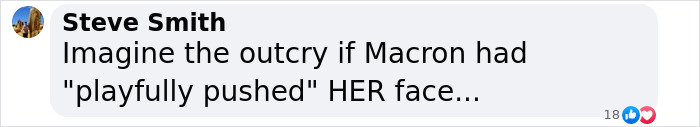 Comment on social media discussing French President Emmanuel Macron’s wife’s reaction after shoving incident.