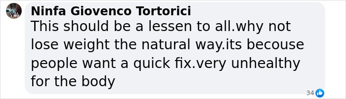 Comment about weight loss methods, expressing concern over quick fixes and promoting natural weight loss for health. Comment about weight loss methods, expressing concern over quick fixes and promoting natural weight loss for health.