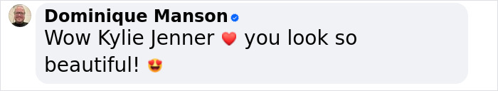 Comment praising Kylie Jenner's appearance, expressing admiration and calling her beautiful with heart and starry-eyed emojis. Comment praising Kylie Jenner's appearance, expressing admiration and calling her beautiful with heart and starry-eyed emojis.