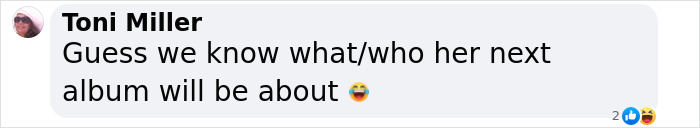 Screenshot of a Facebook comment by Toni Miller reacting to Blake Lively and Taylor Swift feud involving personal texts leak. Screenshot of a Facebook comment by Toni Miller reacting to Blake Lively and Taylor Swift feud involving personal texts leak.