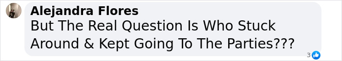Comment from Alejandra Flores questioning who stayed and kept attending parties amid trial involving star-studded Ibiza event. Comment from Alejandra Flores questioning who stayed and kept attending parties amid trial involving star-studded Ibiza event.