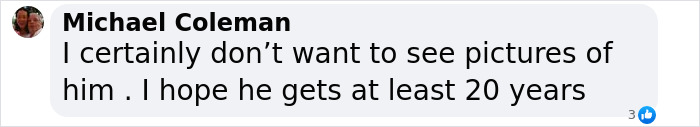 Comment by Michael Coleman expressing hope for a 20-year sentence amid trial discussions. Comment by Michael Coleman expressing hope for a 20-year sentence amid trial discussions.
