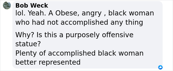 Comment criticizing statue of black woman in NYC Times Square sparking debate about its representation and purpose. Comment criticizing statue of black woman in NYC Times Square sparking debate about its representation and purpose.